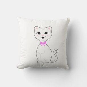 Cute Smart White Cat Cartoon Cushion