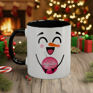 Cute Smile Face Winter Snowman Christmas Ornament Two-Tone Coffee Mug