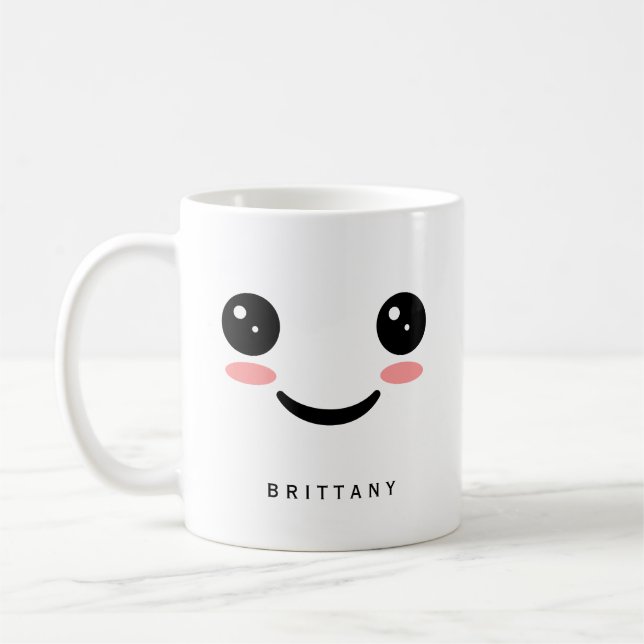 Cute Smile Kawaii Face Coffee Mug (Left)