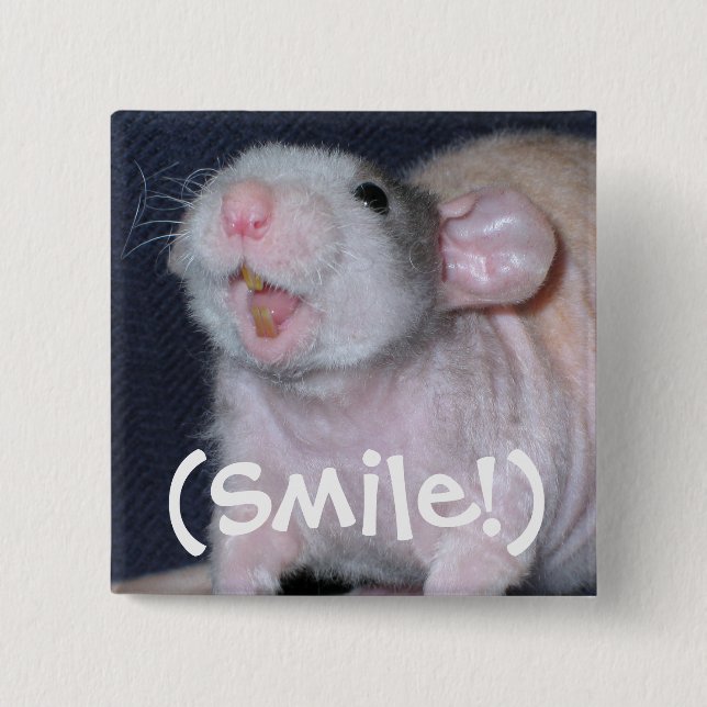 Cute Smile Rat 15 Cm Square Badge (Front)