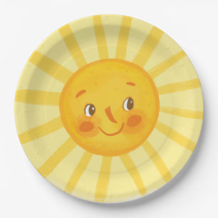 Cute smile sun round pillow paper plate