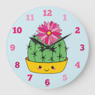 Cute Smiley Face Cartoon Cactus Clock For Girl