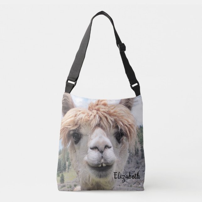 Cute Smiling Alpaca Photo Image Crossbody Bag (Front)