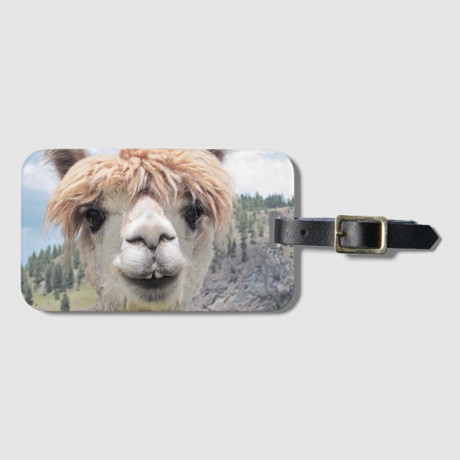 Cute Smiling Alpaca Photo Image Luggage Tag (Front Horizontal)