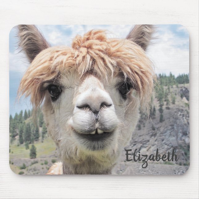 Cute Smiling Alpaca Photo Image Mouse Pad (Front)