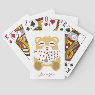 Cute Smiling Baby Bear Playing Cards