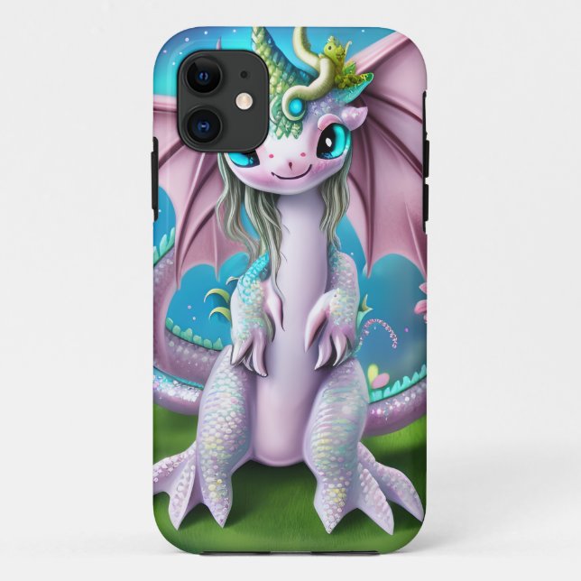 Cute Smiling Baby Dragon with Flowers  Case-Mate iPhone Case (Back)