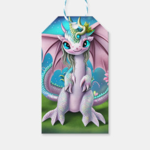 Cute Smiling Baby Dragon with Flowers Gift Tags