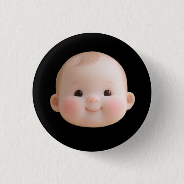 Cute Smiling Baby Face Round Button Badge  (Front)