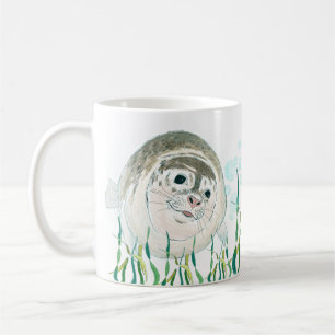 Cute Smiling Baby Seal drawing says Good Morning Coffee Mug