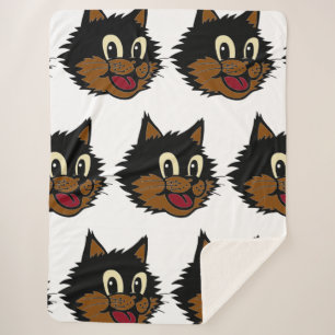 CUTE SMILING BLACK AND BROWN NAUGHTY CAT SHERPA BLANKET