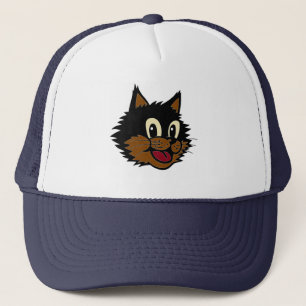 CUTE SMILING BLACK AND BROWN NAUGHTY CAT TRUCKER HAT