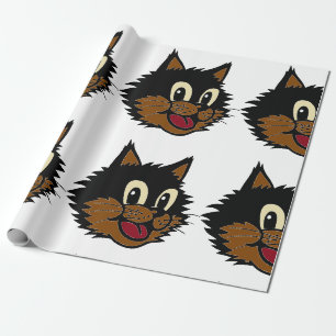 CUTE SMILING BLACK AND BROWN NAUGHTY CAT WRAPPING PAPER