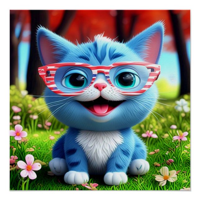 Cute Smiling Blue Kitten-556655 Poster (Front)