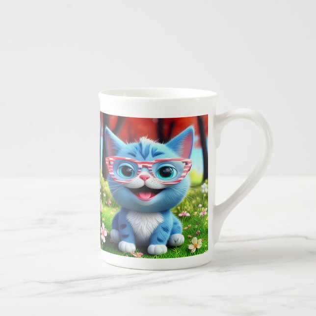 Cute Smiling Blue Kitten-55665 Bone China Mug (Right)