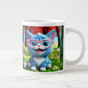 Cute Smiling Blue Kitten-55665 Large Coffee Mug