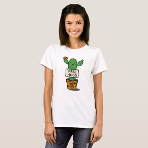 Cute Smiling Cactus Free Hugs Funny Plant Art T-Shirt