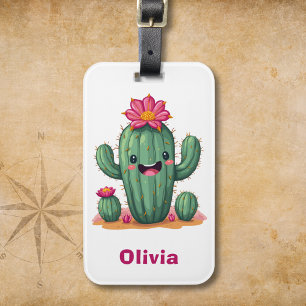 Cute Smiling Cactus "Stay Sharp!" Luggage Tag
