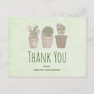 Cute Smiling Cactus Trio Watercolor Thank You Postcard