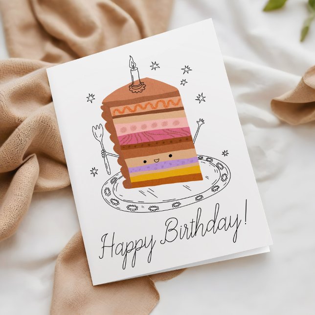 Cute Smiling Cake Piece Business Happy Birthday Card (Creator Uploaded)