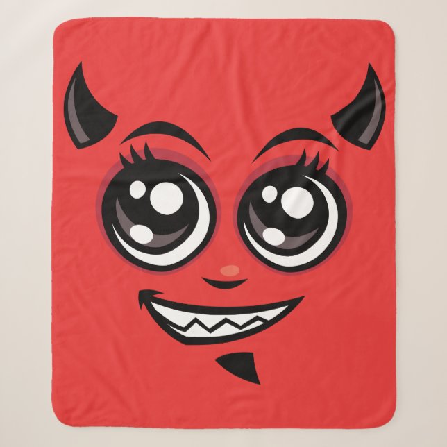 Cute Smiling Cartoon Devil Face Sherpa Blanket (Front)