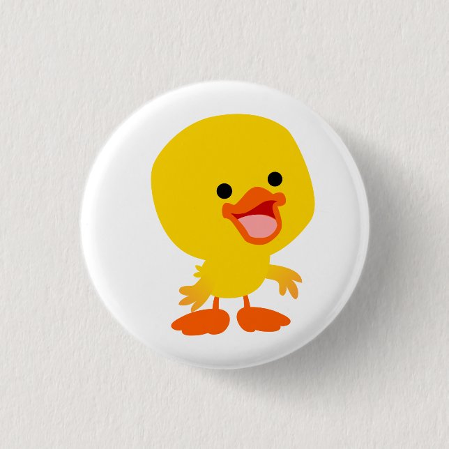 Cute Smiling Cartoon Duckling Button Badge (Front)