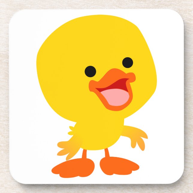 Cute Smiling Cartoon Duckling Coasters Set (Front)