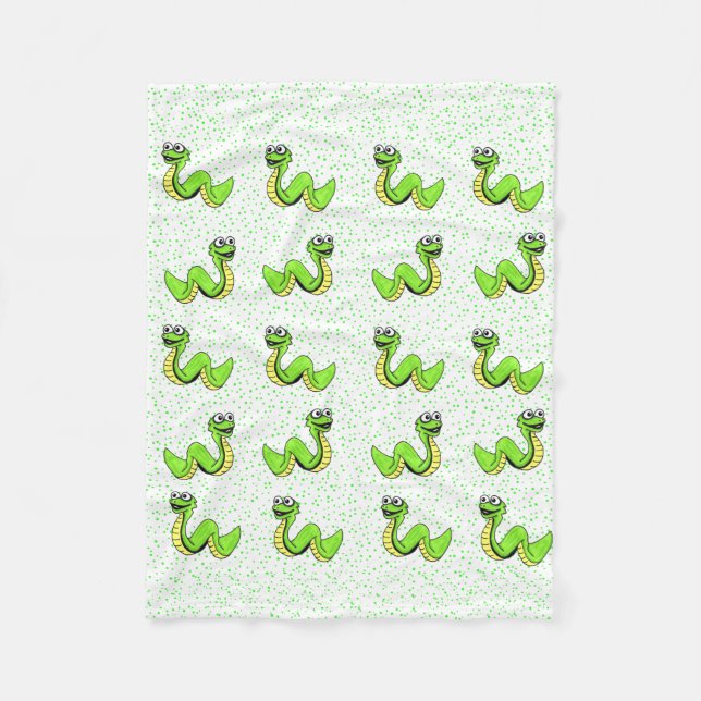 Cute Smiling Cartoon Green Yellow Snake Fleece Blanket (Front)