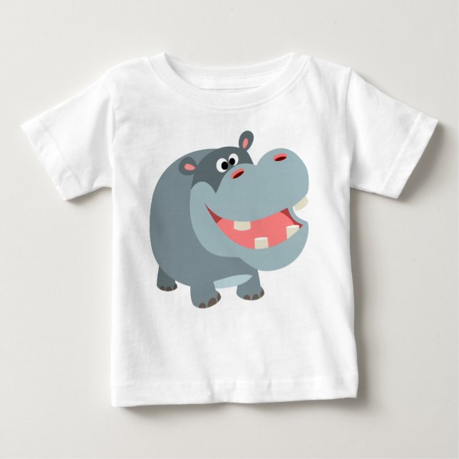 Cute Smiling Cartoon Hippo Baby T-Shirt (Front)