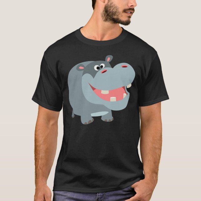 Cute Smiling Cartoon Hippo T-Shirt (Front)
