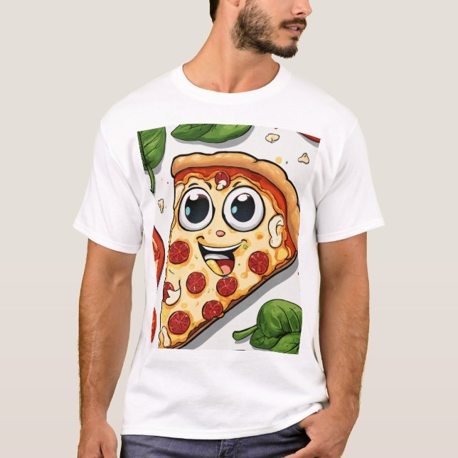 Cute Smiling Cartoon Pizza Slice with Happy Face - T-Shirt (Front)