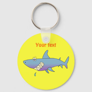 Cute Smiling Cartoon Shark Customisable Template Key Ring