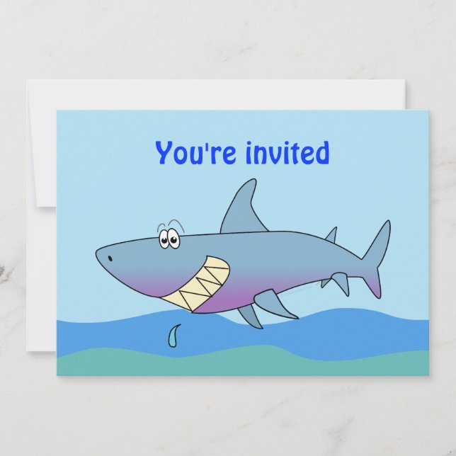 Cute Smiling Cartoon Shark Party Invitations (Front)