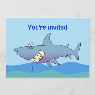 Cute Smiling Cartoon Shark Party Invitations
