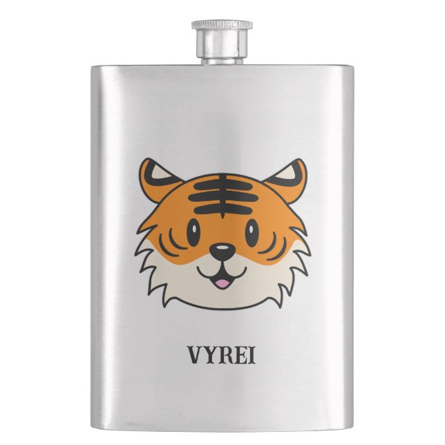 Cute Smiling Cartoon Tiger Hip Flask (Front)