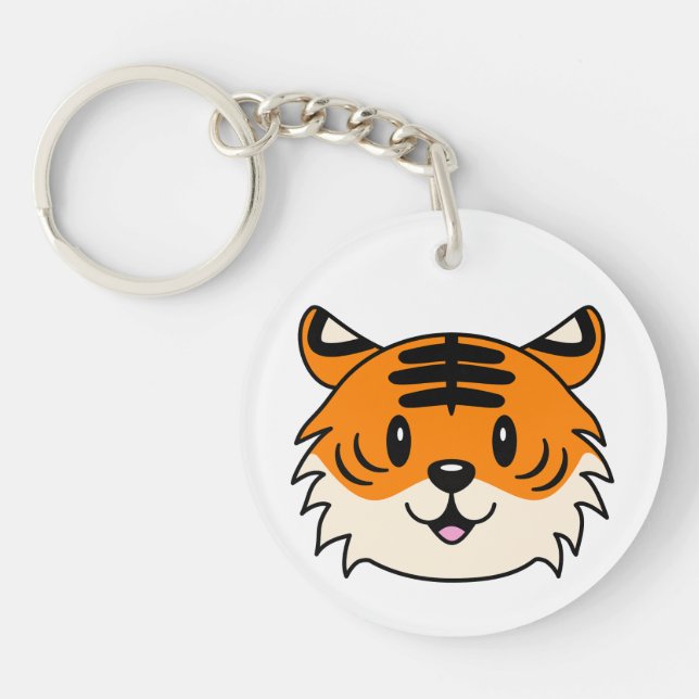 Cute Smiling Cartoon Tiger Key Ring (Front)