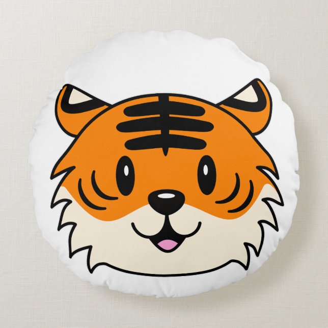 Cute Smiling Cartoon Tiger Round Cushion (Front)