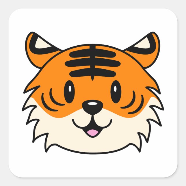Cute Smiling Cartoon Tiger Square Sticker (Front)