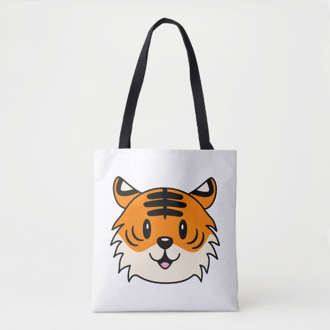 Cute Smiling Cartoon Tiger Tote Bag (Front)