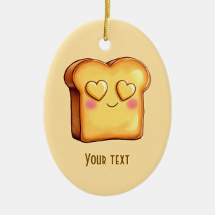 Cute Smiling Cartoon Toast Ceramic Ornament