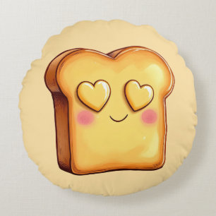 Cute Smiling Cartoon Toast Round Cushion