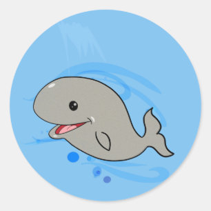 Cute, Smiling Cartoon Whale Classic Round Sticker