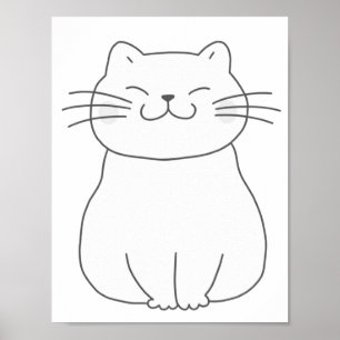 Cute Smiling Cat Colouring Page Worksheet Poster