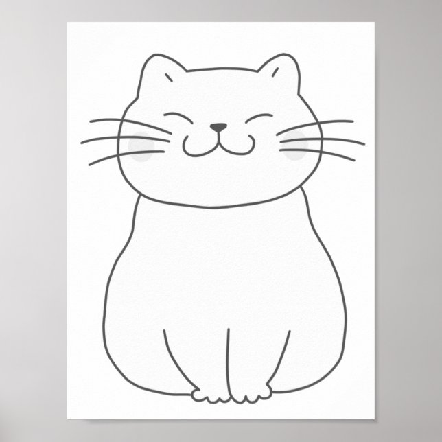 Cute Smiling Cat Colouring Page Worksheet Poster (Front)