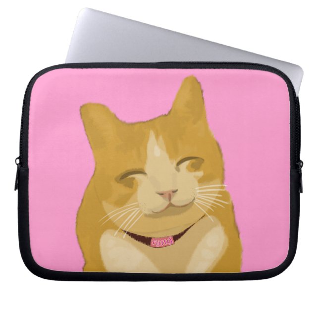 Cute smiling cat laptop sleeve (Front)