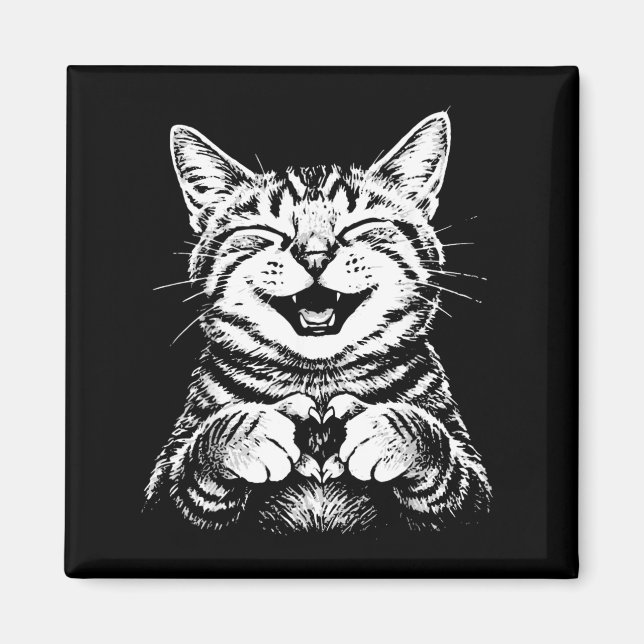 Cute Smiling Cat Making Heart Hands Funny Cat Magnet (Front)