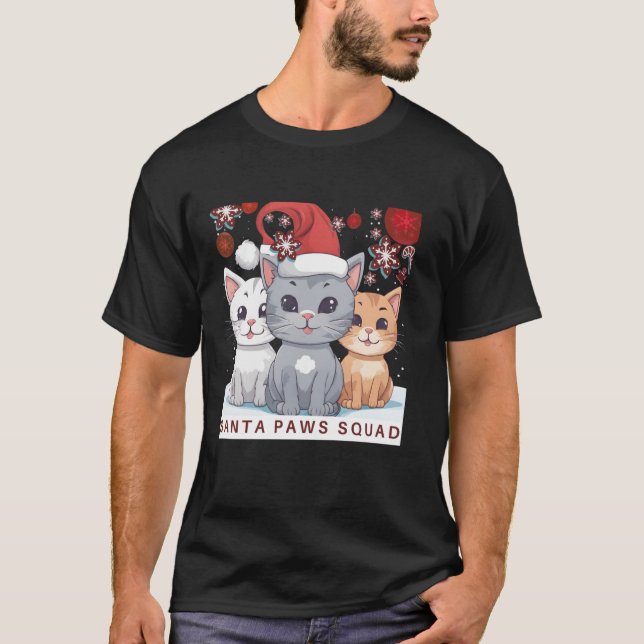 Cute Smiling Cats wearing Christmas Santa Holiday  T-Shirt (Front)