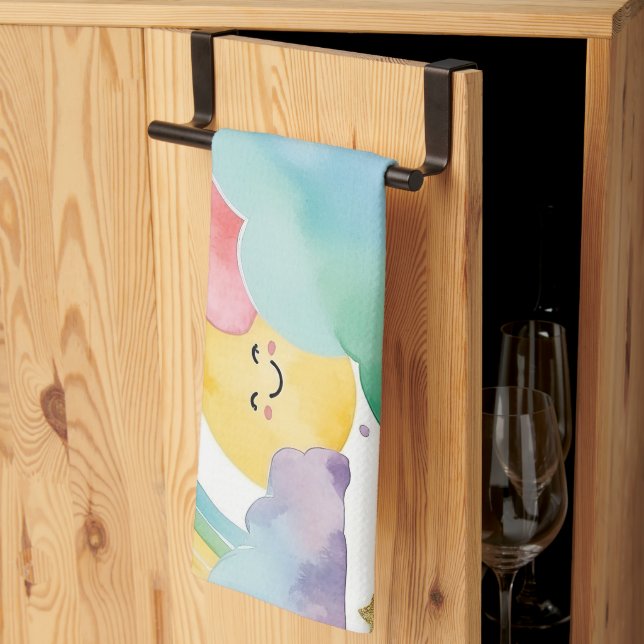 Cute Smiling Clouds Suns Rainbows Kitchen Towel (Thirds Fold)
