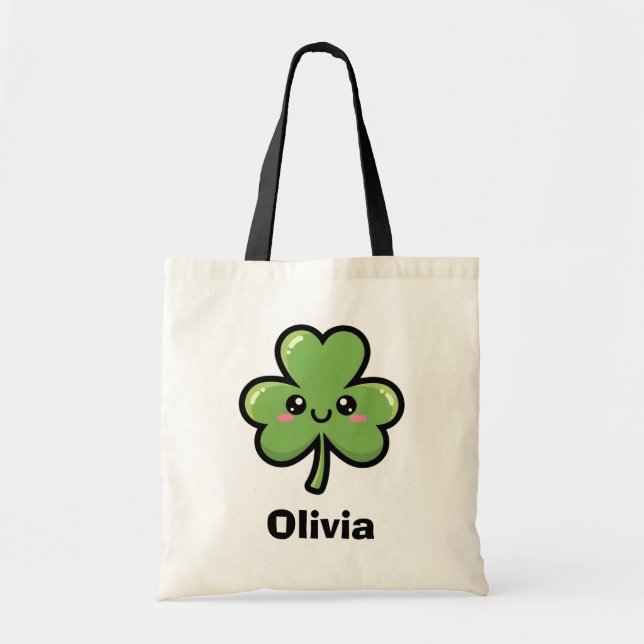 Cute Smiling Clover Tote Bag (Front)
