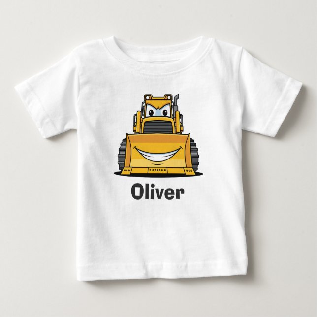 Cute Smiling Construction Vehicle Bulldozer Baby T-Shirt (Front)
